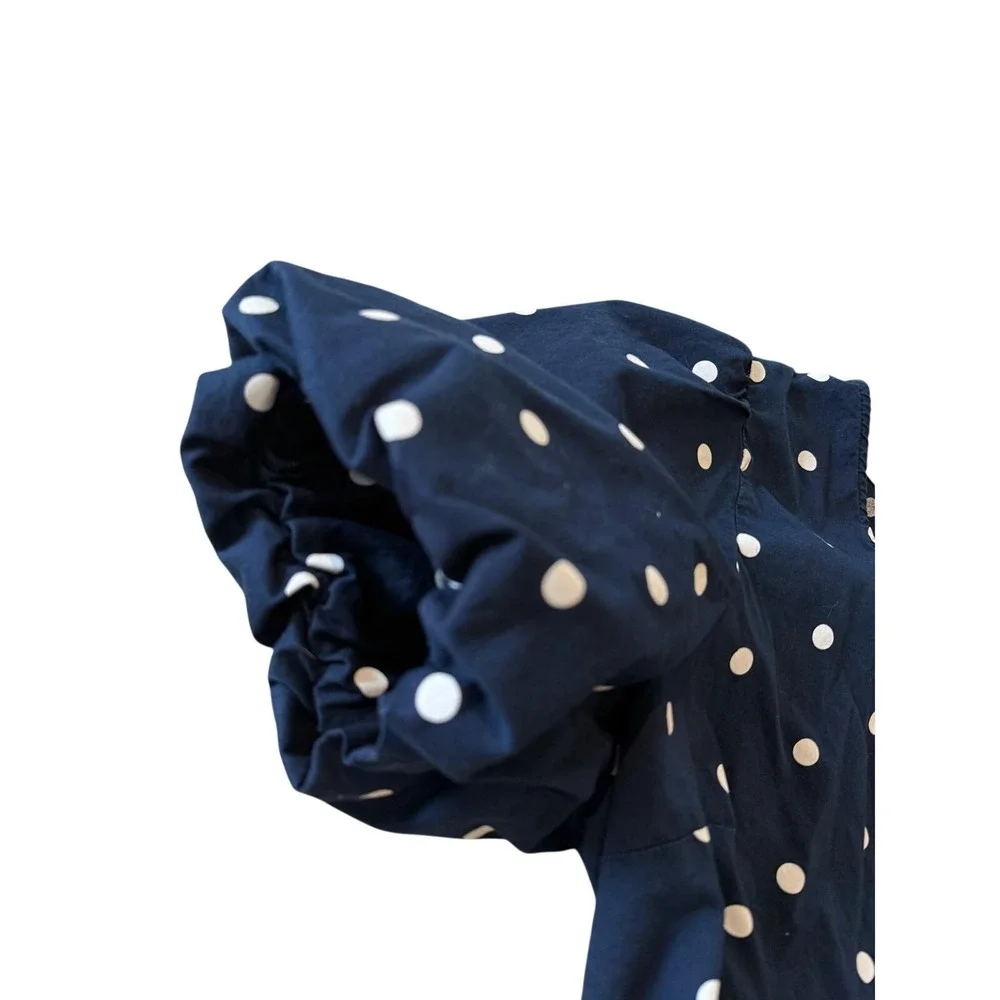 Old Navy Womens Navy Blue Polka Dot Puff Sleeve Wrap Peplum Blouse Top Size L